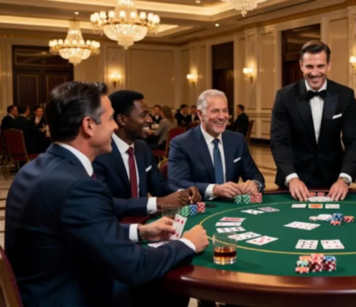 Goście podczas eleganckiego eventu firmowego przy stołach do gier