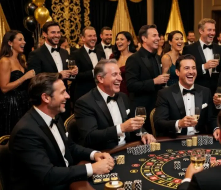 Goście bawiący się przy stołach kasynowych podczas eleganckiego eventu
