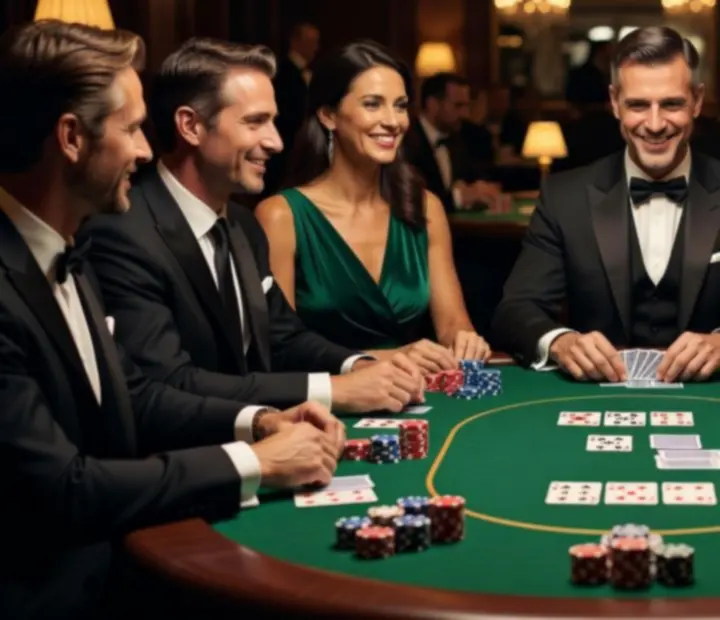 Stół pokerowy z kartami i symbolicznymi żetonami podczas wieczoru rozrywkowego