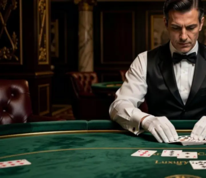 Profesjonalny dealer prowadzący rekreacyjną grę w pokera podczas eventu firmowego