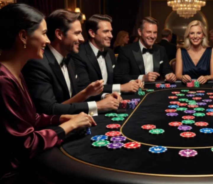 Stół pokerowy z symbolicznymi żetonami i kartami podczas eventu